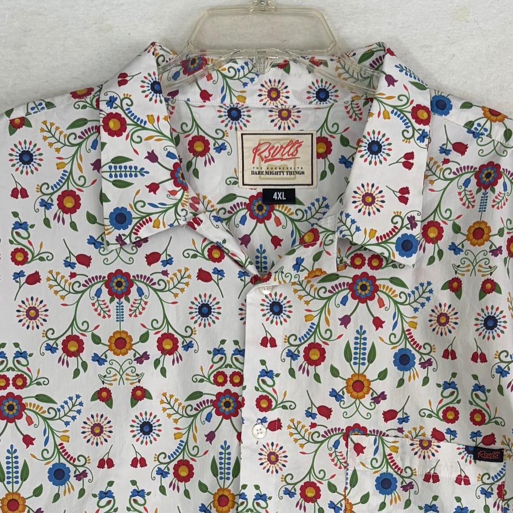 RSVLTS Talavera Cotton Blend Shirt Mens 4XL Short Sleeve Folk Art Floral Tile - Picture 3 of 8